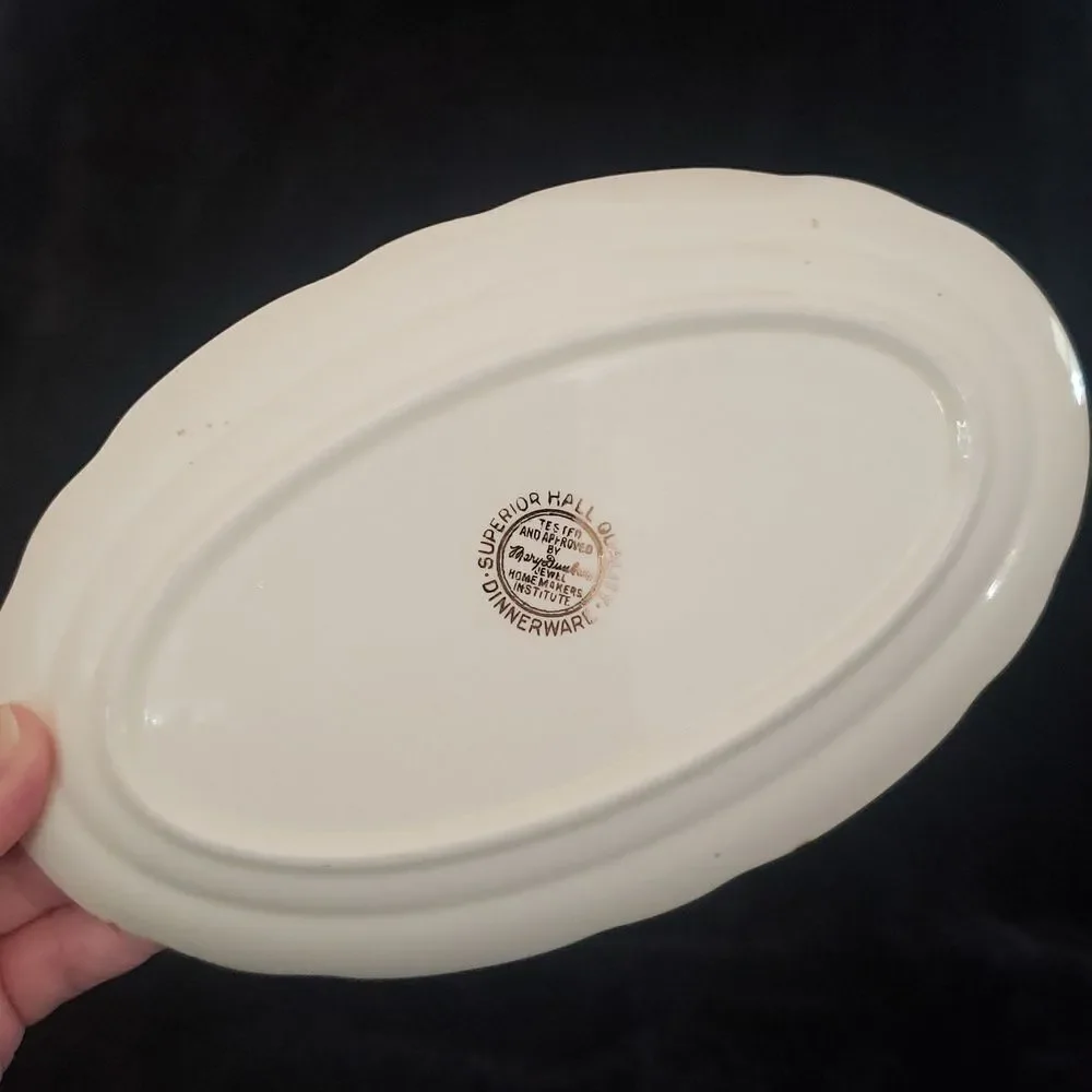 Vintage Hall Jewel Tea Autumn Leaf Porcelain Small Oval Serving Platter Plate 9